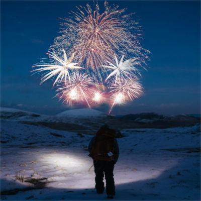 A person watching fireworks explode