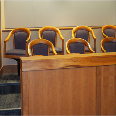 An empty juror box