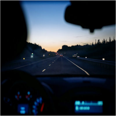 View from the dashboard of a car